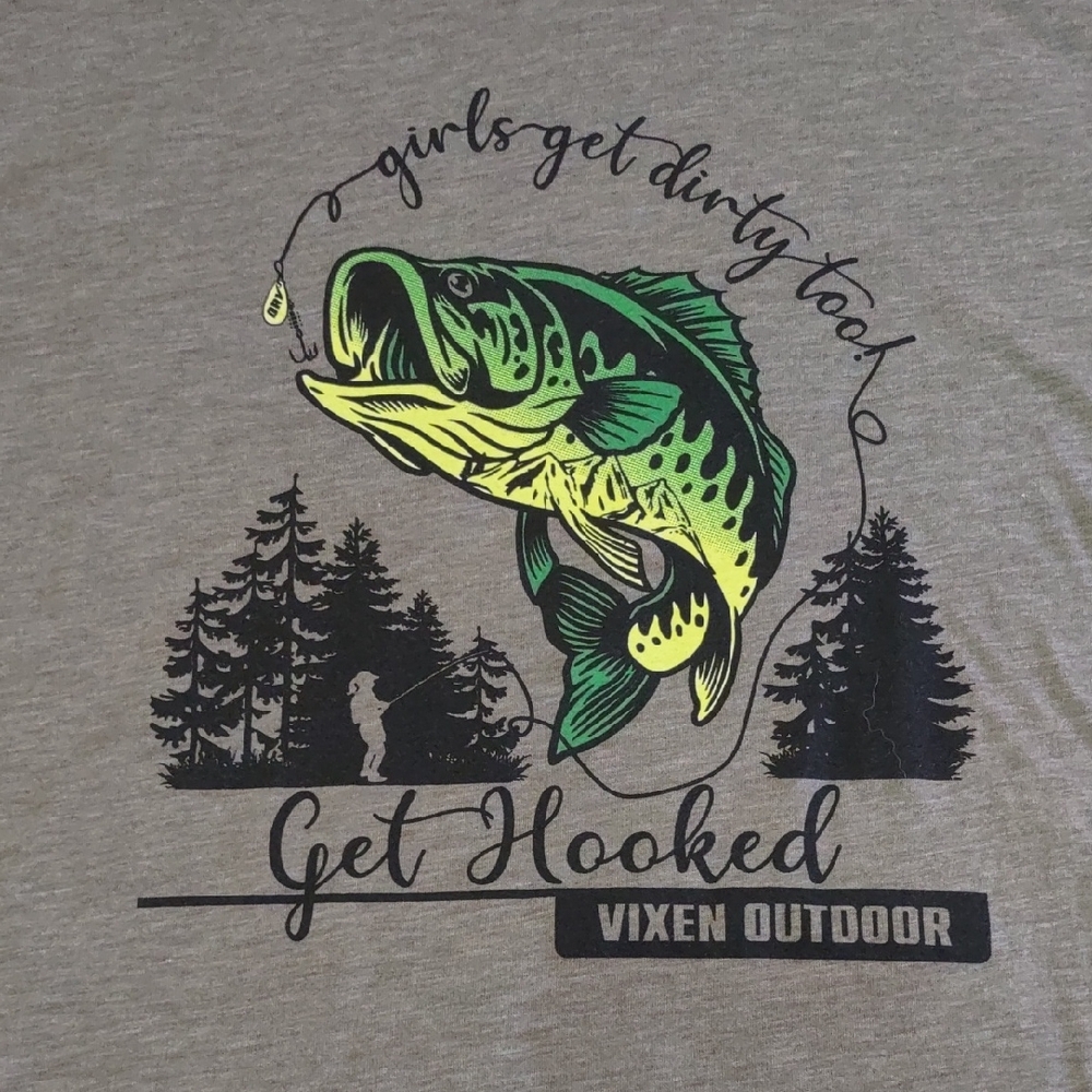 NWT Vixen Outdoor Graphic Tee Featuring A Bass